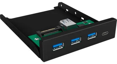 Produktbild von ICY BOX IB-HUB1418-i3, 4 Port USB 3.2 Gen 1 Frontpanel für 3,5" Einbauschacht, 3x USB Type A und 1x USB Type-C® Anschluss, Schwarz, GL3520 ASM1543, 101 mm, 137 mm, 25 mm, 143 g