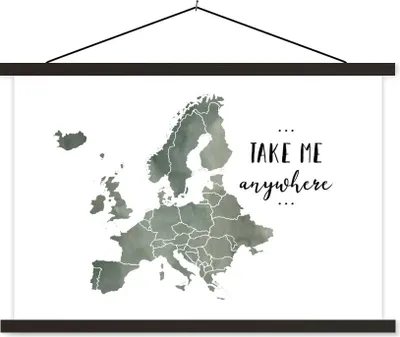 Produktbild von MuchoWow® Textilposter Karte von Europa - Grau - Zitat 150x100 cm mit schwarzem Rahmen - Schlafzimmer