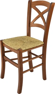 Produktbild von t m c s Tommychairs - Stuhl CROSS für Küche und Esszimmer, robuste Struktur aus lackiertem Buchenholz im Farbton Helles Nussbraun und Sitzfläche aus Stroh