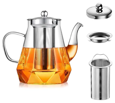 Glasteekanne mit Sieb 1000 ml, hitzebeständig, Edelstahlfilter