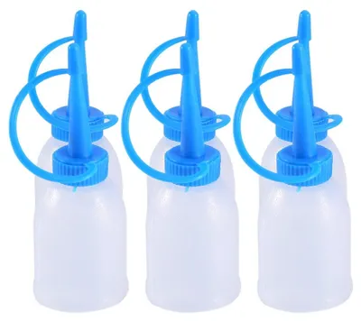 Productafbeelding van 6 stuks plastic knijpflessen, 30 ml, met druppelpunt, voor nauwkeurige dosering