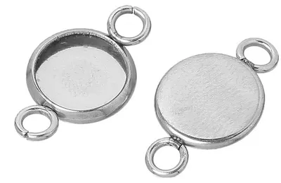 20 Edelstahl Verbinder mit Fassung für 10 mm Cabochon silber