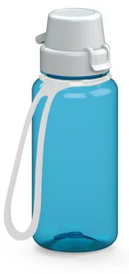 Obrázek produktu pro Dětská láhev na pití „School“ 400 ml – nerozbitná láhev na vodu z materiálu Tritan včetně poutka – bez BPA, nepropustná, vhodná do myčky – průsvitná modrá/bílá