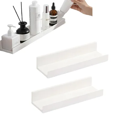 Image de Lot de 2 étagères murales blanches, étagères murales autocollantes pour salle de bains, étagères de rangement sans perçage pour la cuisine, la salle de bains, le salon, la chambre à coucher et le bureau