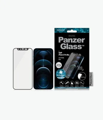 Zdjęcie produktu dla PanzerGlass E2E Microfracture Swarovski Szkło antybakteryjne do iPhone'a 12 Pro Max, z czarną ramką