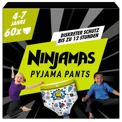 Image de Culottes de nuit / couches-culottes Ninjamas pour garçons (17-30kg), 60 culottes de pyjama, 4-7 ans, BOX MONTANT