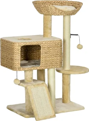 Image de Fortuna Lai Arbre à chat 98 cm Arbre à chat avec 2 surfaces de repos, arbre à chat avec balle pour chats jusqu'à 6 kg, meuble pour chat, sisal, beige