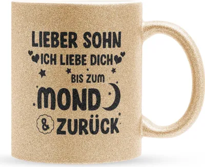 Produktbild von 22Feels Glitzertasse Gold Sohn Geschenk Geburtstag 18 Jahre Kinder Jungs Abitur Master Uni Abschluss Bachelor Weihnachten Haferl Firmung Konfirmation Teenager Geschenkidee Bürotasse