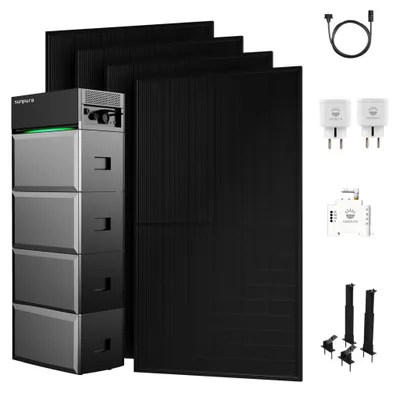 Produktbild von Balkonkraftwerk mit Speicher, Sunpura S2400 mit 3x B2400 Erweiterungsakku,JASolar 2000W PV Panel & Smart Zähler + Plug,4x Fassaden/Flachdach Halterung
