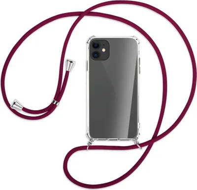 Produktbild von Handykette Backcover-Schutzhülle mit Band (Metall silberfarben) für Apple iPhone 11 - dunkelrot