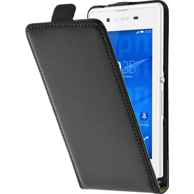 Produktbild von PhoneNatic Kunst-Lederhülle kompatibel mit Sony Xperia E3 - Flip-Case schwarz + 2 Schutzfolien