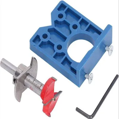 Produktbild von 35 mm Türschrankenpositionierer mit 35 mm verstellbarer Forstnerbohrmaschine, Scharnierpens, Schubfahrrail und Positionierungsapparat