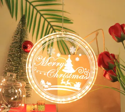 Produktbild von 3D Weihnachten Fensterlicht Hängend Warmweiß Batteriebetrieben LED Innen Deko für Schlafzimmer Terrasse Restaurant Geschäft,Merry Christmas