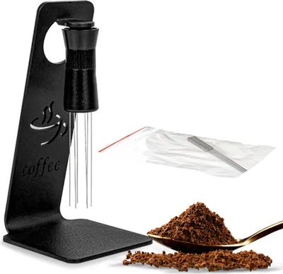 Obrázek produktu pro Nastavitelný nástroj WDT espresso, 6 jehel, rozdělovač kávy 0,4 mm, nastavitelný rozsah, míchadlo na kávu, příslušenství ke kávovaru, rozdělovač s magnetickým úložným prostorem pro hůlku a 6 náhradních jehel