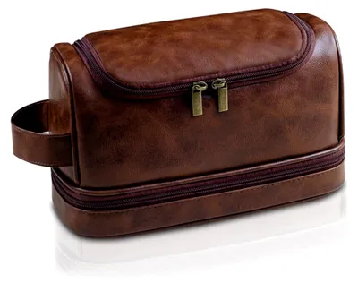 Produktbild von Herren Kulturbeutel aus Leder, große Reisetasche mit Haken zum Aufhängen, Dopp-Set für Rasur und Pflege, Geschenkideen für Väter und Freunde
