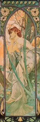 Produktbild von Alphonse Mucha Kunstdruck Bild - Die Vier Tageszeiten, Der Abend, 1899 (158 x 53 cm)