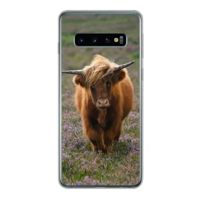 Produktbild von MuchoWow® Handyhülle Schutzhülle Hülle für Samsung Galaxy S10 Schottische Hochlandbewohner - Heidelandschaft - Tiere Silikon Softcase Handy Hülle - Handytasche