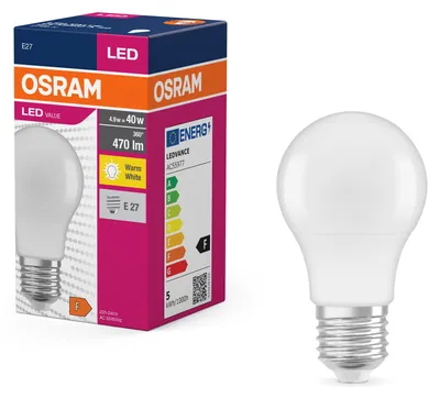 Obrázok produktu pre OSRAM LED VALUE CLASSIC A 4,9W 827 matná žiarovka E27 470lm 2700K teplá biela ako 40W 4099854109652