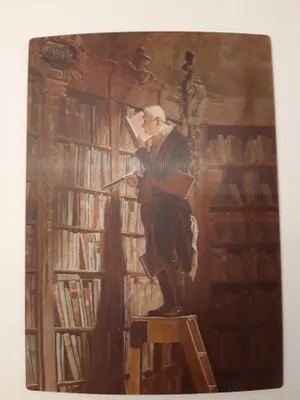 Produktbild von 3 D Ansichtskarte Gemälde, Der Bücherwurm, Carl Spitzweg, Kunst Bild Postkarte Wackelkarte Hologrammkarte