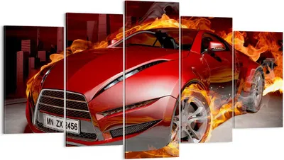 Produktbild von Bild auf Leinwand - Leinwandbild - Auto Flammen Rot - 160x85cm - Wand Bild - Wanddeko - Wandbilder - Leinwanddruck - Bilder - Kunstdruck - Wanddekoration - Leinwand bilder - Wandkunst - EA160x85-0200