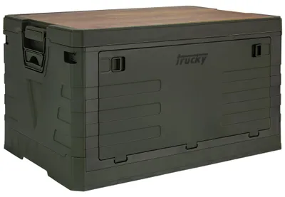 Produktbild von Camping Box mit Deckel, Storage Box, Aufbewahrungsbox, 75 L, Klappbox, Campingbox, faltbar, Aufbewahrung, Kiste, 58 x 40 x 33 cm, Grün, trucky