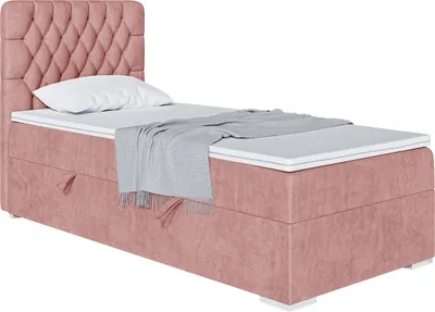 Produktbild von MEBLINI Boxspringbett mit Bettkasten - Gepolstert Einzelbett mit Matratze und Topper - Polsterbett mit Stauraum - Bett mit Kopfteil - Stauraumbett - DALIA - 90x200 Rechts  - H4/Rosa Samt