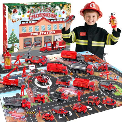 Productafbeelding van Adventskalender brandweer auto kinderen 2025 - Brandweer speelgoed van metaal met brandweerwagen - Kleine voertuigen