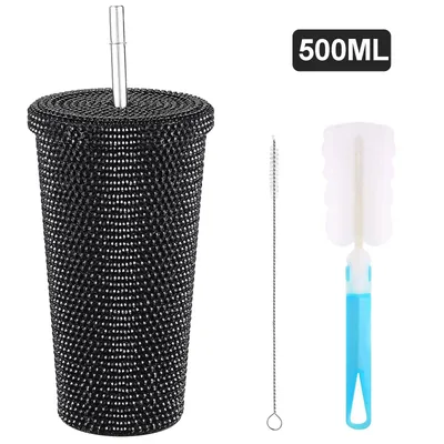 Obrázek produktu pro 500 ml láhev na vodu z nerezové oceli s ozdobou z kamínků, vakuová láhev na vodu pro ženy