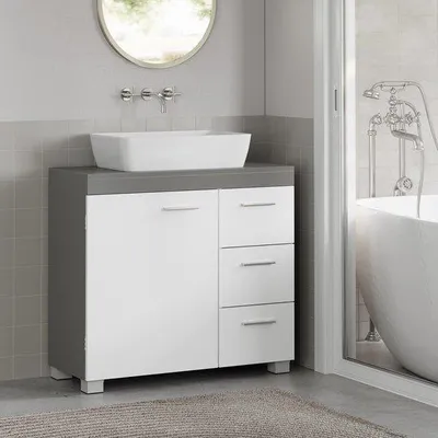 Image de Meuble de salle de bain à 3 grands tiroirs en MDF, 30 x 70 x 64 cm
