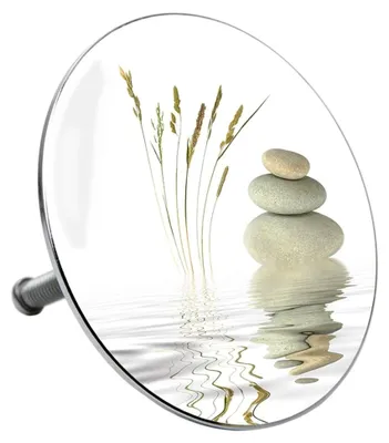 Produktbild von Badewannenstöpsel Balance, Stöpsel für Badewannen mit vollständiger Abdeckung des Abflussbereichs, universell mit Motiv