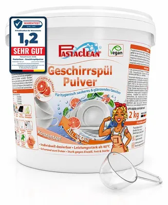 Produktbild von Pastaclean Spülmaschinenpulver Konzentrat 2 kg – All in One Geschirrspülpulver, 14 Funktionen, bis zu 200 Spülgänge, ab 40 °C, mit Enzymen, Grapefruit