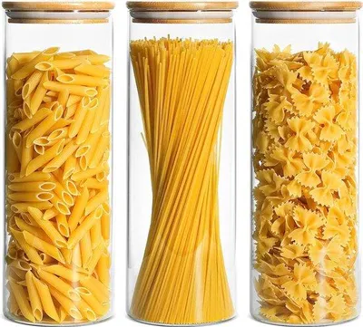Produktbild von Unyqoos® 3er-Set luftdichte Vorratsgläser 2200 ml – rundes Borosilikatglas mit Bambusdeckel & Silikondichtung, 10 x 10 x 28 cm, Lebensmittelaufbewahrung