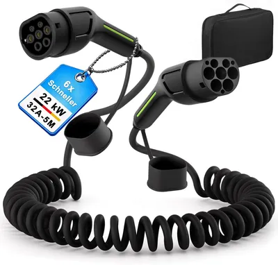 Produktbild von Junsun 22 KW Typ 2 Ladekabel Spiralkabel 5m 32A 3-Phasig Für E-Autos IP67