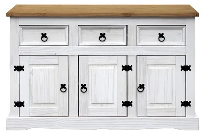 Produktbild von SIT Möbel Sideboard | 3 Schubladen, 3 Türen | Kiefer massiv | Weiß | B 130 x T 45 x H 80 cm | 19000-95 | Serie SIDEBOARD
