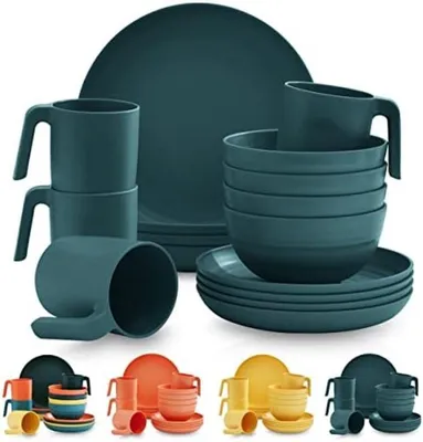 Productafbeelding van PromoHome® 16-delige serviesset – Onbreekbaar, BPA-vrij, vaatwasmachinebestendig, groen