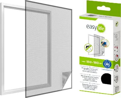 Produktbild von EASY LIFE MAKO Moskitonetz Fenster 150x180 cm Schwarz – Fliegengitter mit Klettband – Zuschneidbar, UV- & wetterfest, Polyester Netz – einfache Montage ohne Bohren