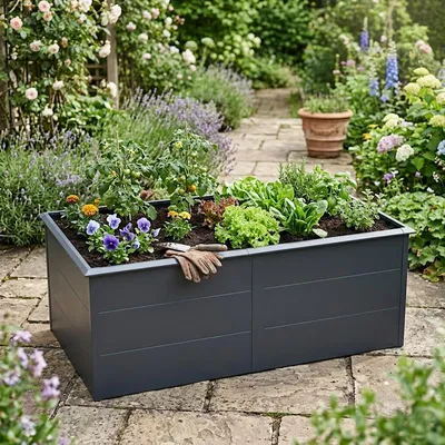 Produktbild von Hochbeet Design Gemüsebeet Pflanzbeet 200x100x77 cm mit Schneckenkante Anthrazit