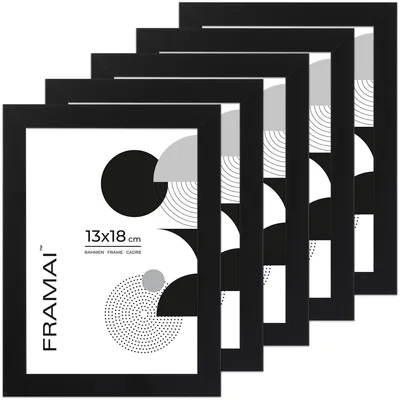 Produktbild von FRAMAI 5er Set Schwarze Fotorahmen 13x18 cm MDF