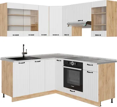 Produktbild von Eckküche Vicco Fame-Line Weiß Landhaus 190 x 60 cm , AP Marmor, Model 57282