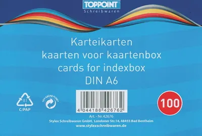 Produktbild von 100 Stylex Karteikarten DIN A6 weiss liniert