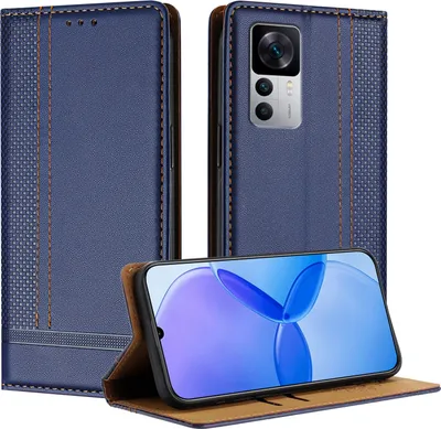 Produktbild von Handyhülle für Xiaomi 12T/12T Pro/Redmi K50 Ultra Leder Flip Klappbare Schutzhülle mit Standfunktion Blau