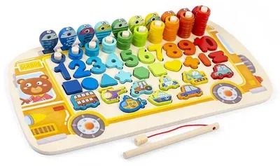 Produktbild von Montessori Lerntafel Holz - Bus - Motorikspielzeug Angelspiel Steckspiel ab 3 Jahren