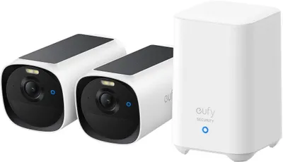 Zdjęcie produktu dla Eufy eufyCam E40 2-Cam Kit + HomeBase S280, Kamera bezpieczeństwa IP, Zewnętrzna, Przewodowy i Bezprzewodowy, Ściana, Czarny, Biały, Tubowa