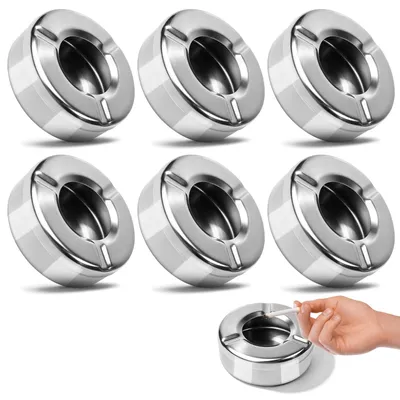 6er Set Edelstahl Aschenbecher mit Deckel, U-Schlitz, rund