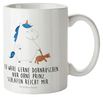 Produktbild von Mr. & Mrs. Panda Pott Einhorn Teddy - Weiß - Geschenk, Reisebecher, Single, Einhörner, Henkelbecher, Mehrwegbecher, Unicorn, Träumen, Plastikbecher, Gute Nacht, Bett