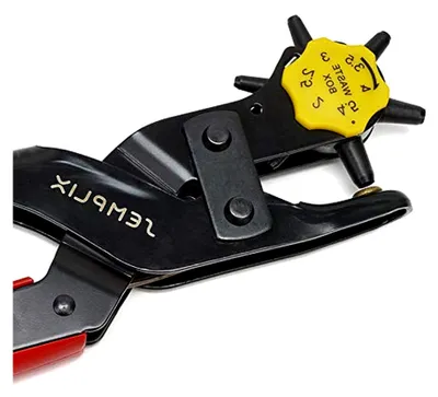 Produktbild von Revolverlochzange in stabiler, robuster Ausführung mit Hebelübersetzung zum Lochen von Leder, Stoff, Pappe, Filz, Kunststoff, Papier und Gummi