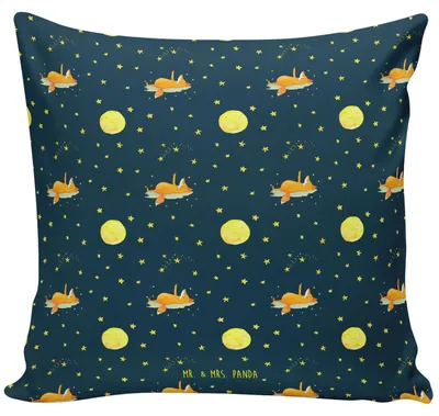 Produktbild von Mr. & Mrs. Panda couch kissen Fuchs Sterne - Blau - Geschenk, Kuschelkissen, 40x40, Mond, zier, Entspannt, Deko, Dekokissen, bedruckt, Sternengucker, Nachtschwärmer