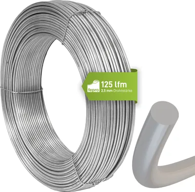 Produktbild von Fepro® professioneller Spanndraht 2,5 mm x 125 m, dick verzinkt - witterungsbeständig, ideal für Forst, Wildzaun, Garten oder basteln