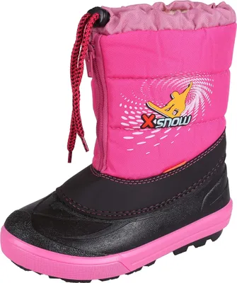 A single pink snow boot for children, shown from a three-quarter front view against a white background.