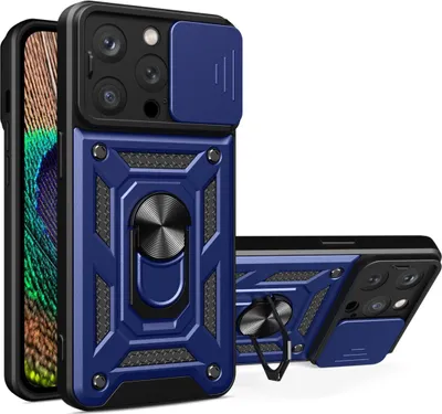 Produktbild von Hybrid Armor Camshield Bumper Handyhülle Hülle mit Ring kompatibel mit Samsung Galaxy A36 5G Blau